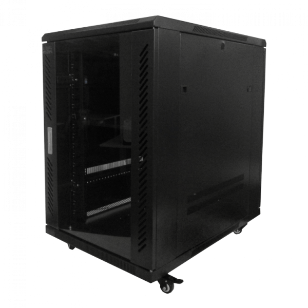 LINKMADE 18U 90CM-FONDO RACK PISO C/PDU-VENT NEGRO