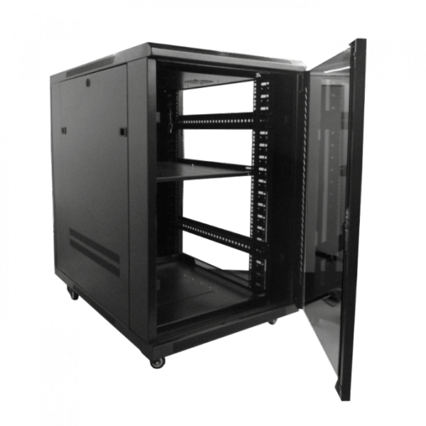 LINKMADE 18U 90CM-FONDO RACK PISO C/PDU-VENT NEGRO - Imagen 2