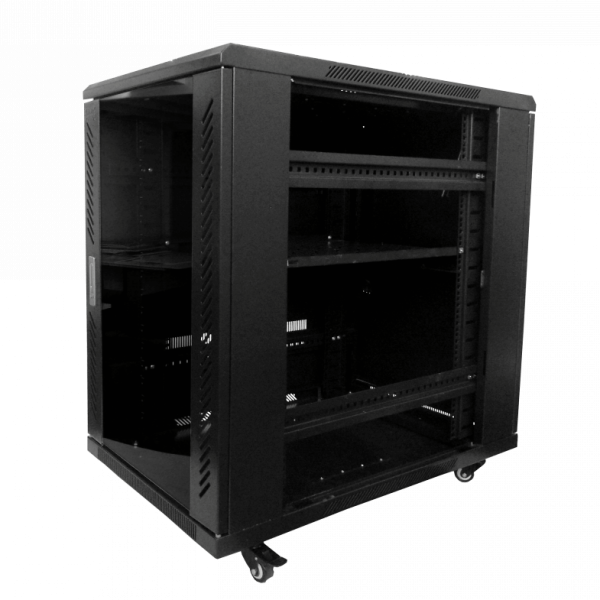 LINKMADE 18U 90CM-FONDO RACK PISO C/PDU-VENT NEGRO - Imagen 3