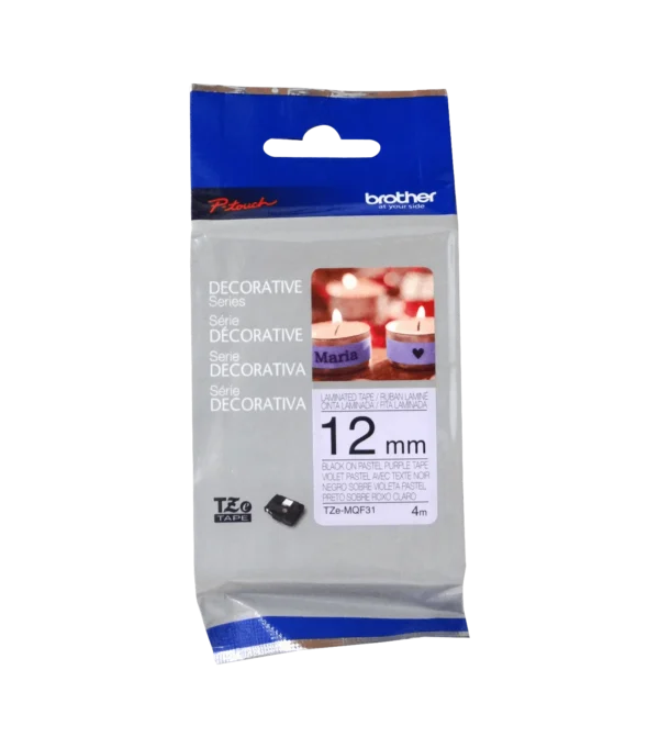 BROTHER 12mm Negro en Fondo Mora Pastel Cinta 4mt p/PT-H110/E110/H200