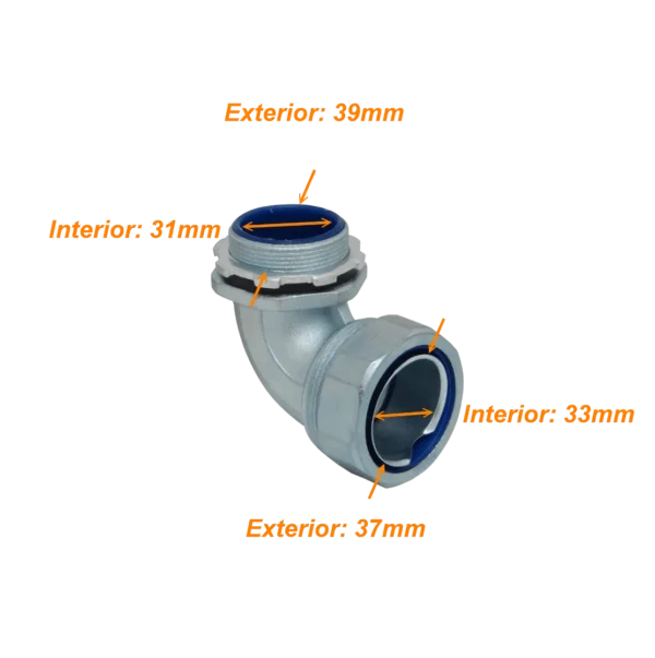 Metalico 40mm Codo Prensa Estopa para Flexible Aislacion IP65