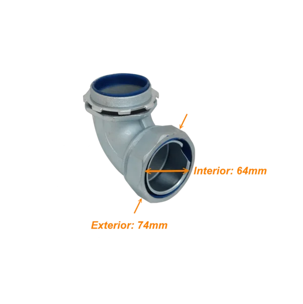 Metalico 63mm Codo Prensa Estopa para Flexible Aislacion IP65