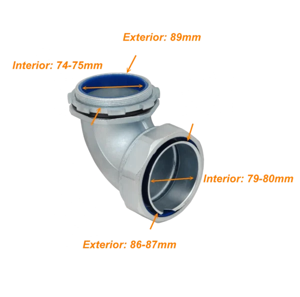 Metalico 90mm Codo Prensa Estopa para Flexible Aislacion IP65