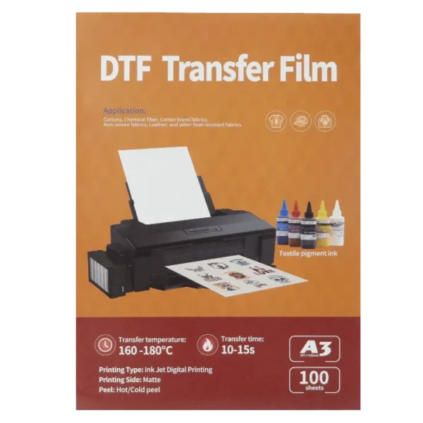 DTF Printing Film 100-hojas A3 297x420mm para estampado en tela