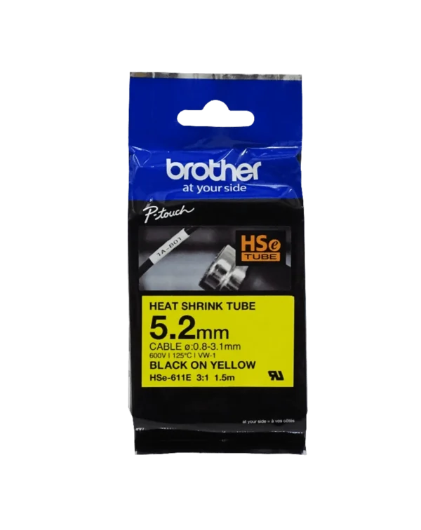 BROTHER 5,2mm Am Termoretractil 0,8-3,1mm Negro en Amarillo Tubo 1,5mt