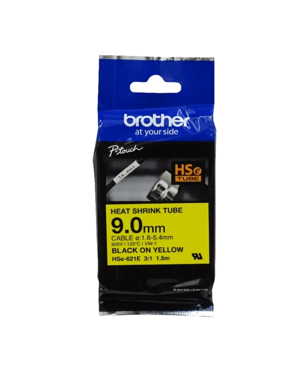 BROTHER 9,0mm Am Termoretractil 1,6-5,4mm Negro en Amarillo Tubo 1,5mt