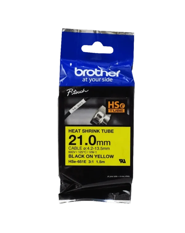 BROTHER 21mm Am Termoretractil 4,2-13,5mm Negro en Amarillo Tubo 1,5mt