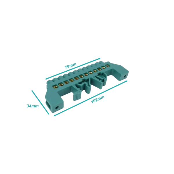 Regleta Verde 12-Conexiones 4mm Riel Din Distribucion Electrica