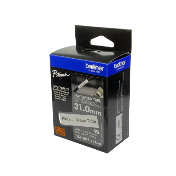 BROTHER 31mm Termoretractil 6,3-20mm Negro en Blanco Cinta 1,5mt
