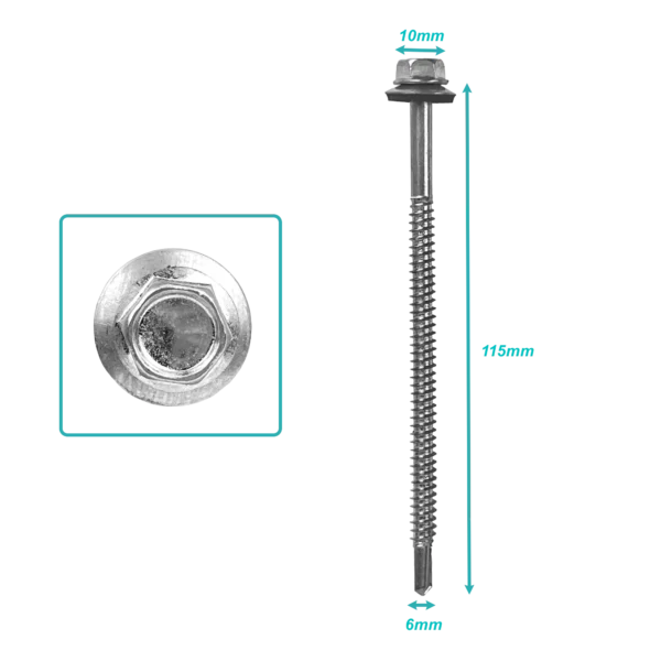 Hexagonal-10mm 100u. 14x4 1/2 Largo-115mm Zn Tornillo Autoperforante 4