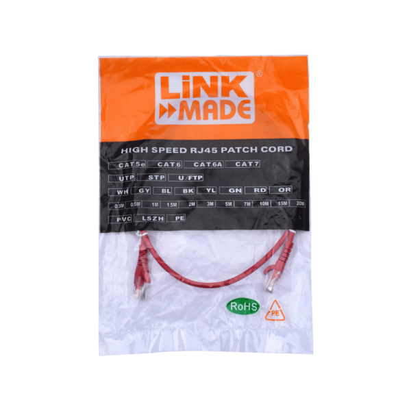 LINKMADE 1MT CAT5E ROJO LSZH CABLE PATCH INYECTADO MULTIFILAR