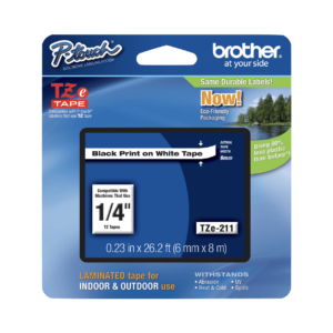 BROTHER 6mm Negro en Fondo Blanco Cinta 8mt p/PT-H110/E300/E550/D600