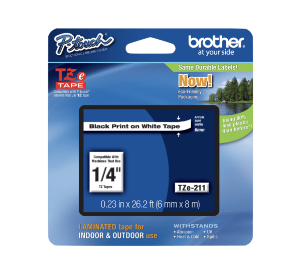 BROTHER 6mm Negro en Fondo Blanco Cinta 8mt p/PT-H110/E300/E550/D600