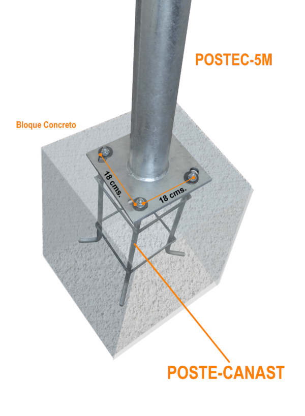 Alt-590mm 18x18cm Canastillo Fierro ObraCivil Base p/POSTEC-5M Hex23mm
