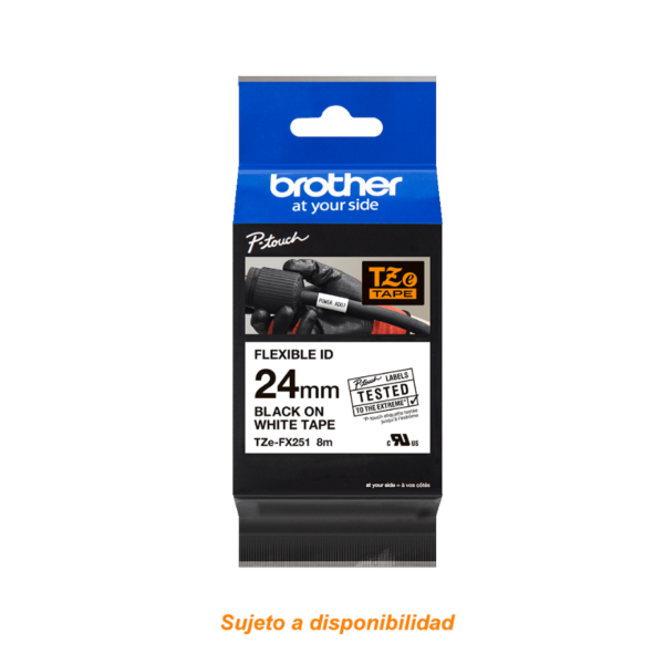 BROTHER Flex 24mm Negro en Fondo Blanco Cinta 8mt p/PT-E550WVP/D600VP