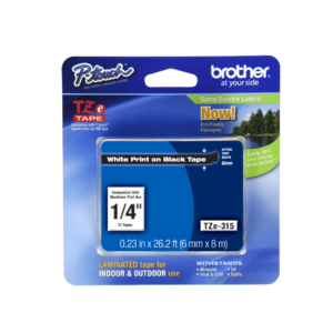 BROTHER 6mm Blanco en Fondo Negro Cinta 8mt p/PT-H110/E300/E550/D600