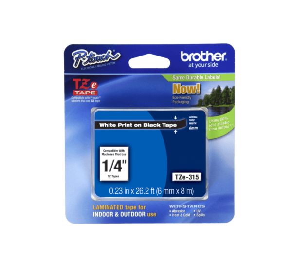 BROTHER 6mm Blanco en Fondo Negro Cinta 8mt p/PT-H110/E300/E550/D600