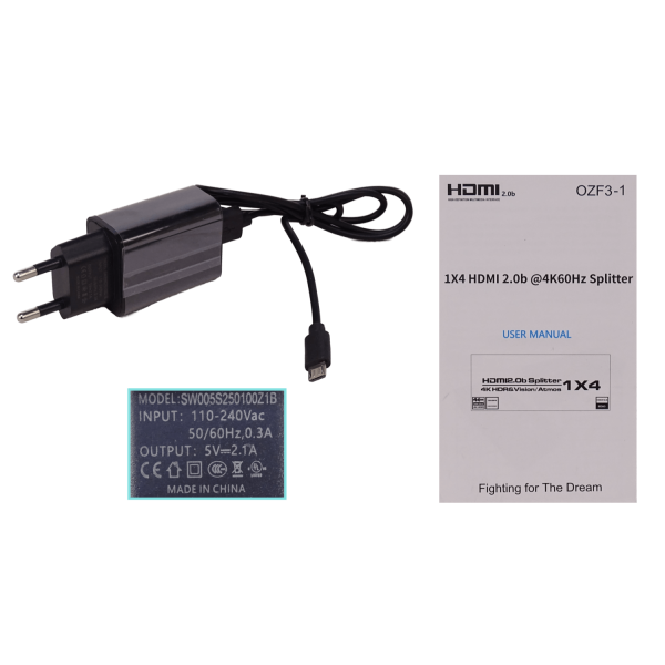 Splitter 1x4 HDMI 4K 60Hz 1-in 4-out 2.0 inc-5V-2.1A - Imagen 3