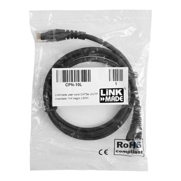 LINKMADE 1MT CAT5E NEGRO LSZH CABLE PATCH INYECTADO MULTIFILAR - Imagen 3