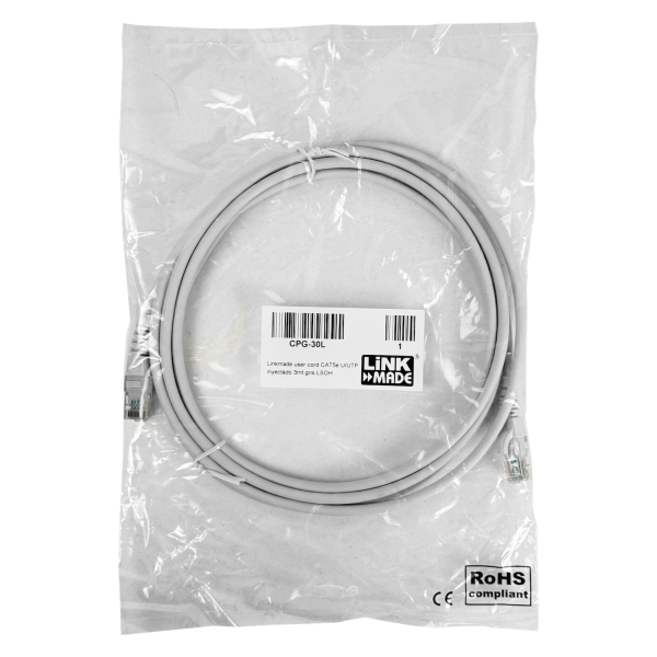 LINKMADE 3MT CAT5E GRIS LSZH CABLE PATCH INYECTADO MULTIFILAR