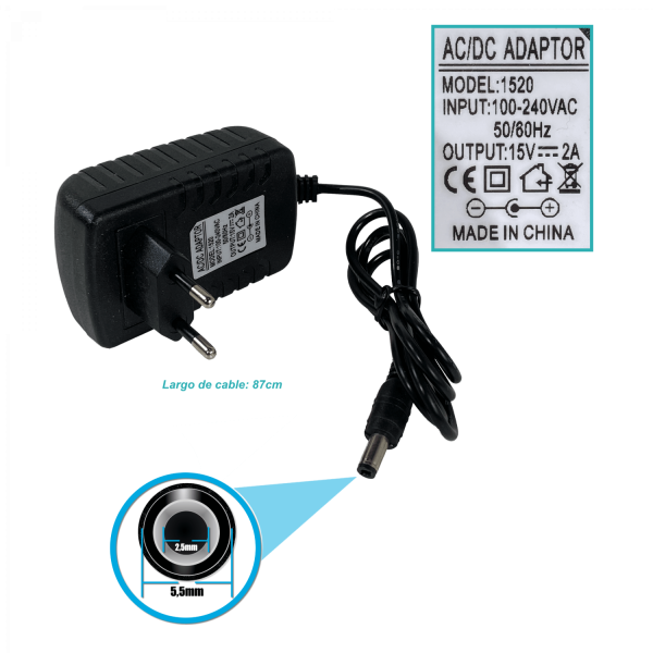 FUENTE Poder 15V 2A Plug-5,5x2,5mm GSSY-1520 interior plastica - Imagen 2