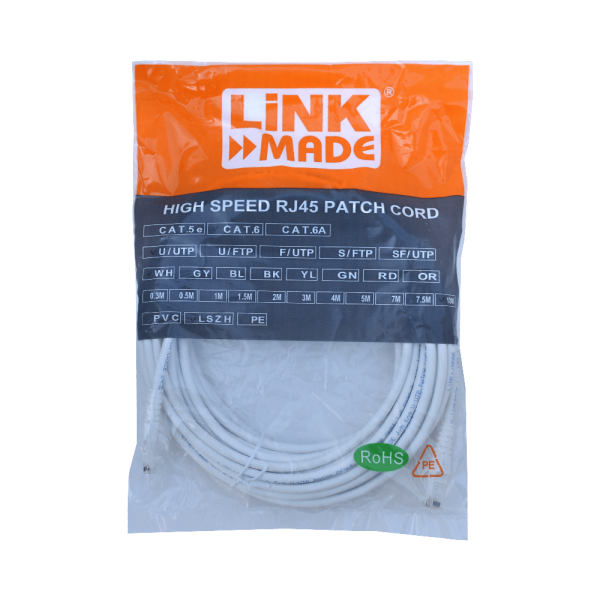 LINKMADE 10mt Cat6 U/UTP Blanco LSZH Cable Patch Inyectado Multifilar