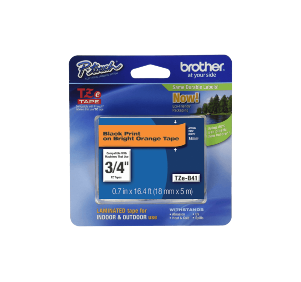 BROTHER 18mm Negro en Fondo Naranjo-Fluor Cinta 5mt p/PT-E300/E550