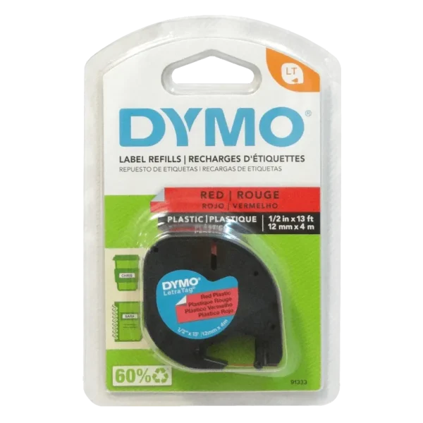 DYMO Negro sobre Rojo 12mm x 4mt Etiqueta Plastica Letratag