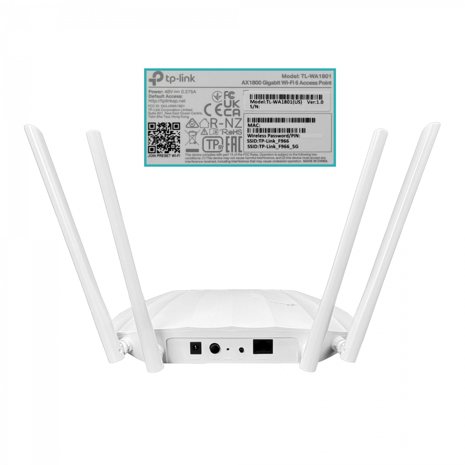 TP-LINK WiFi6 4-Ant-Fijas 1-1000 AX1800 1201/574 5/2,4GHz Access Point - Imagen 3