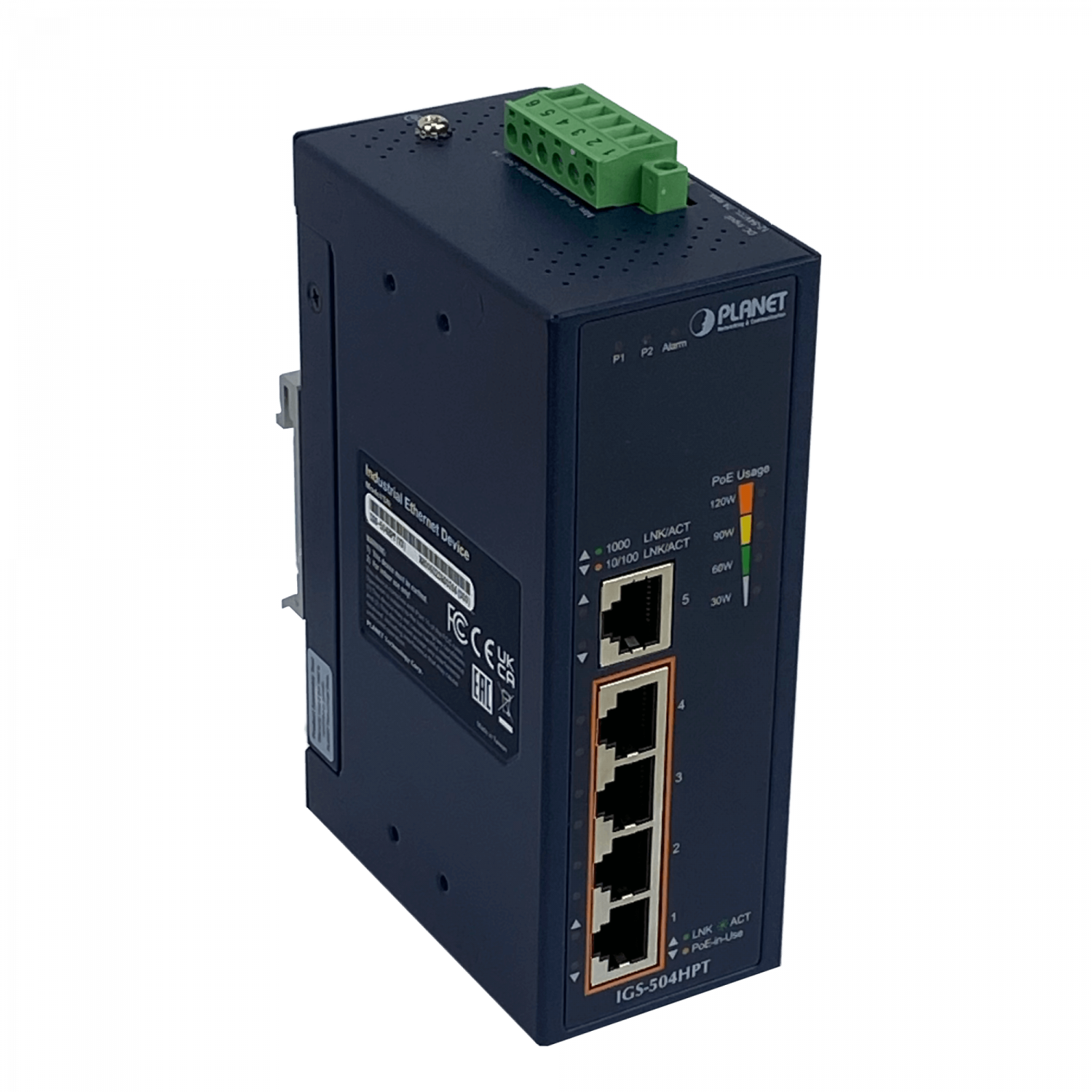 PLANET Switch 5-1000 4-PoE+120W-tot RielDIN industrial 50mm req/12-56V - Imagen 4