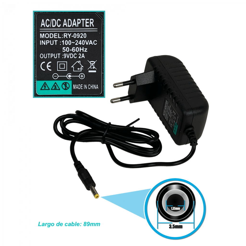 Fuente Poder 9VDC 2A 18W 100-240VAC interior Mural Plug-4mm – Alpinet