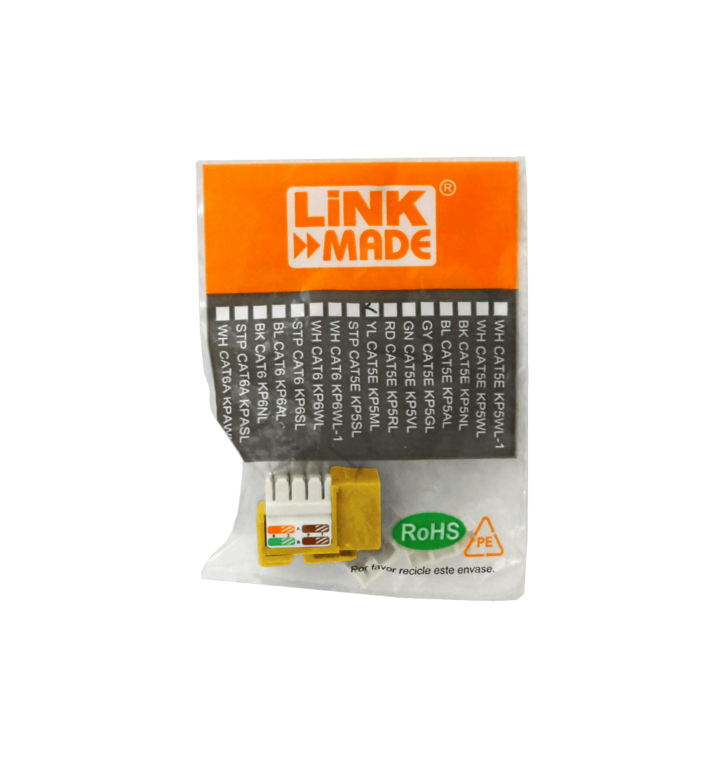 LINKMADE Amarillo Cat5E U/UTP Punchable Keystone Conector Hembra RJ45 - Imagen 4