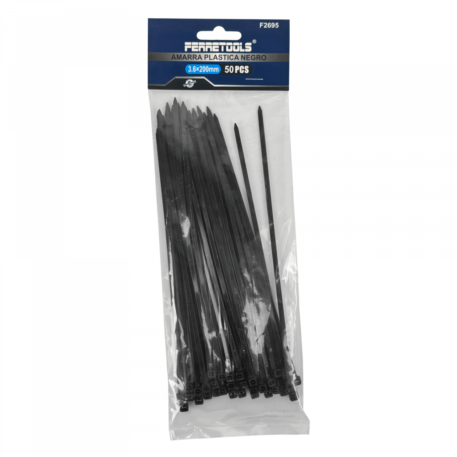 50-un 200x3,6mm Negra Amarra Plastica Nylon 3.6x200mm