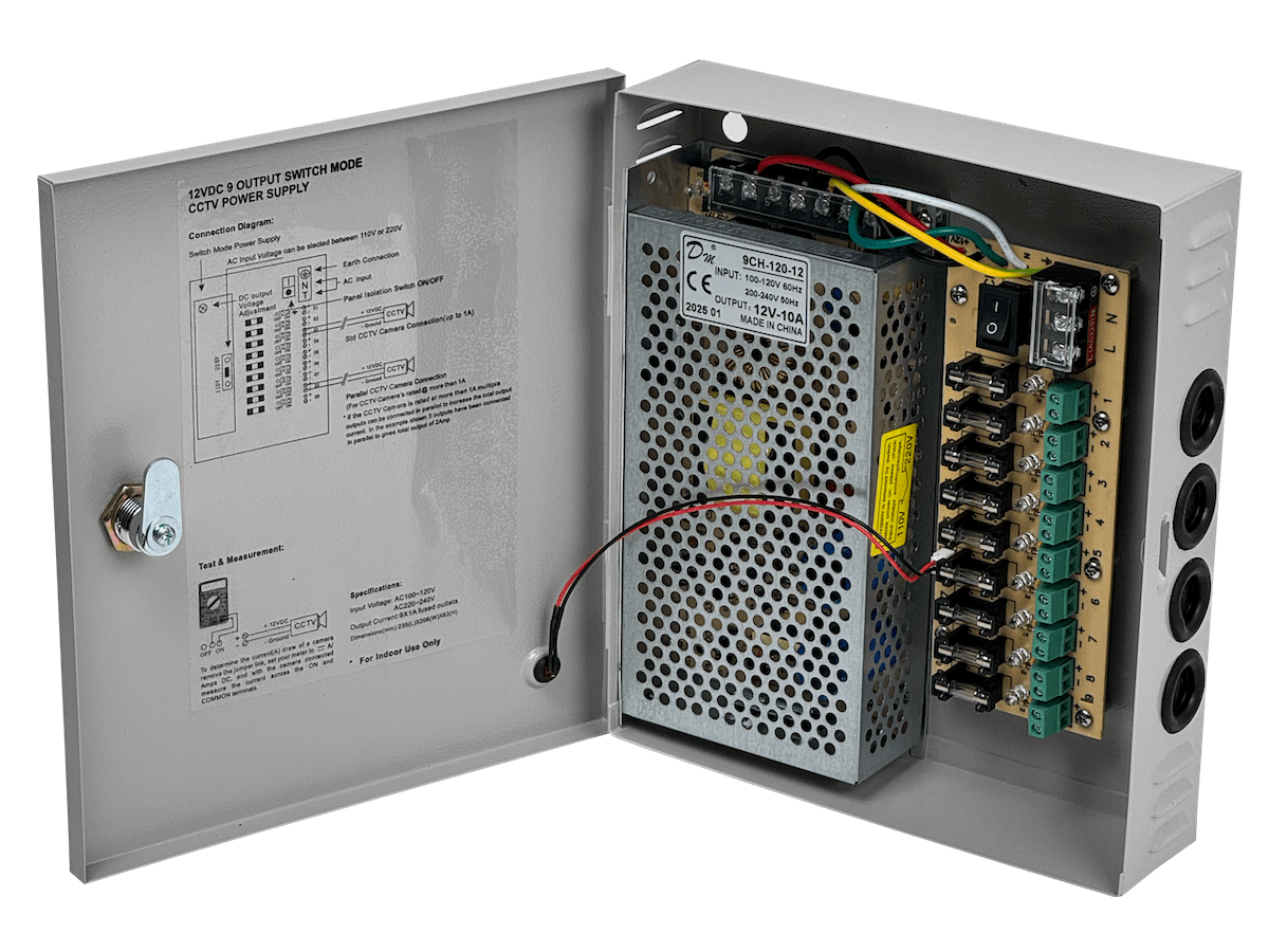 120W 12VDC 10A 9-Salida Gabinete-llave Piloto 100-240VAC Fuente Poder - Imagen 3