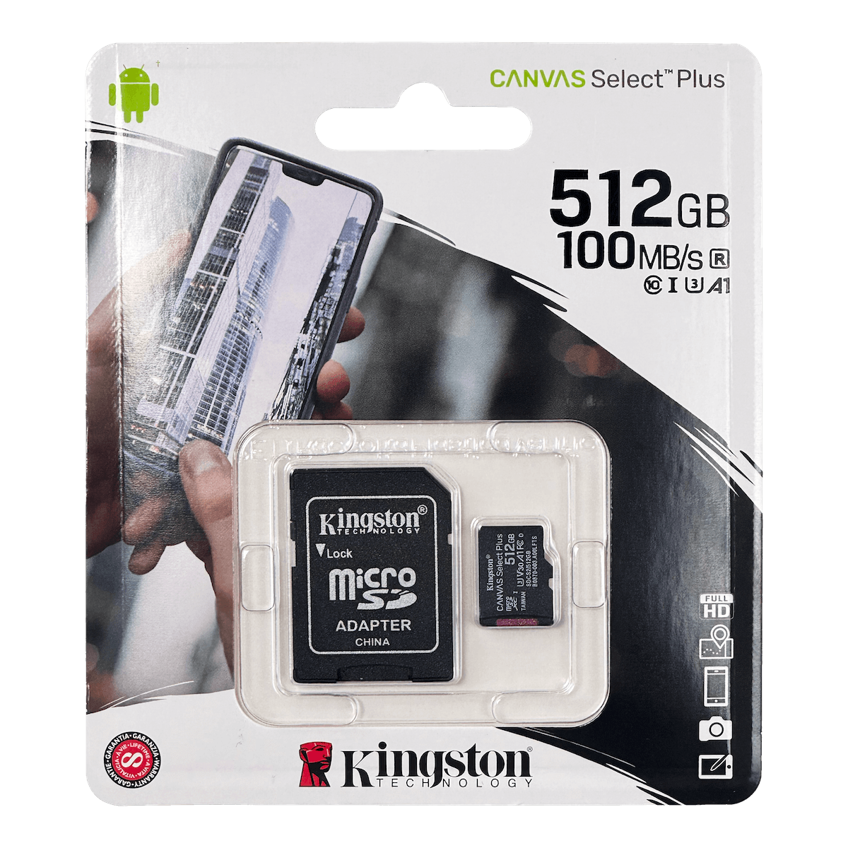 KINGSTON 512GB MicroSD c/Adaptador-SD 100/85mb/s Class10 UHS-I U3 V30