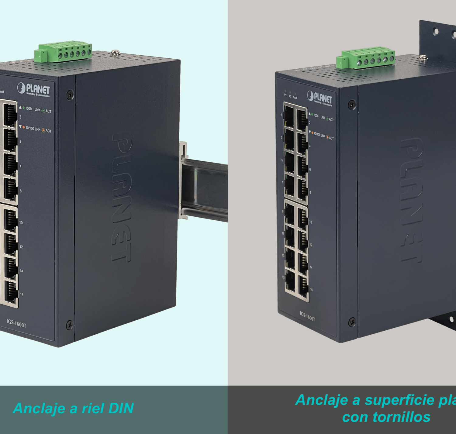 PLANET 16-1000 IP30 Switch Industrial no-Admin Riel-DIN req/12-48VDC