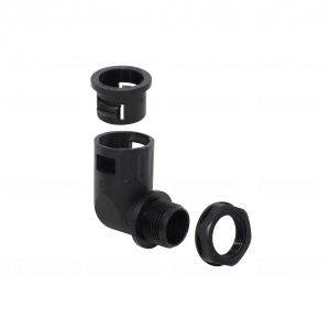 19mm Codo Salida Caja Prensa Estopa p/Conduit Flexible Plastico Negro