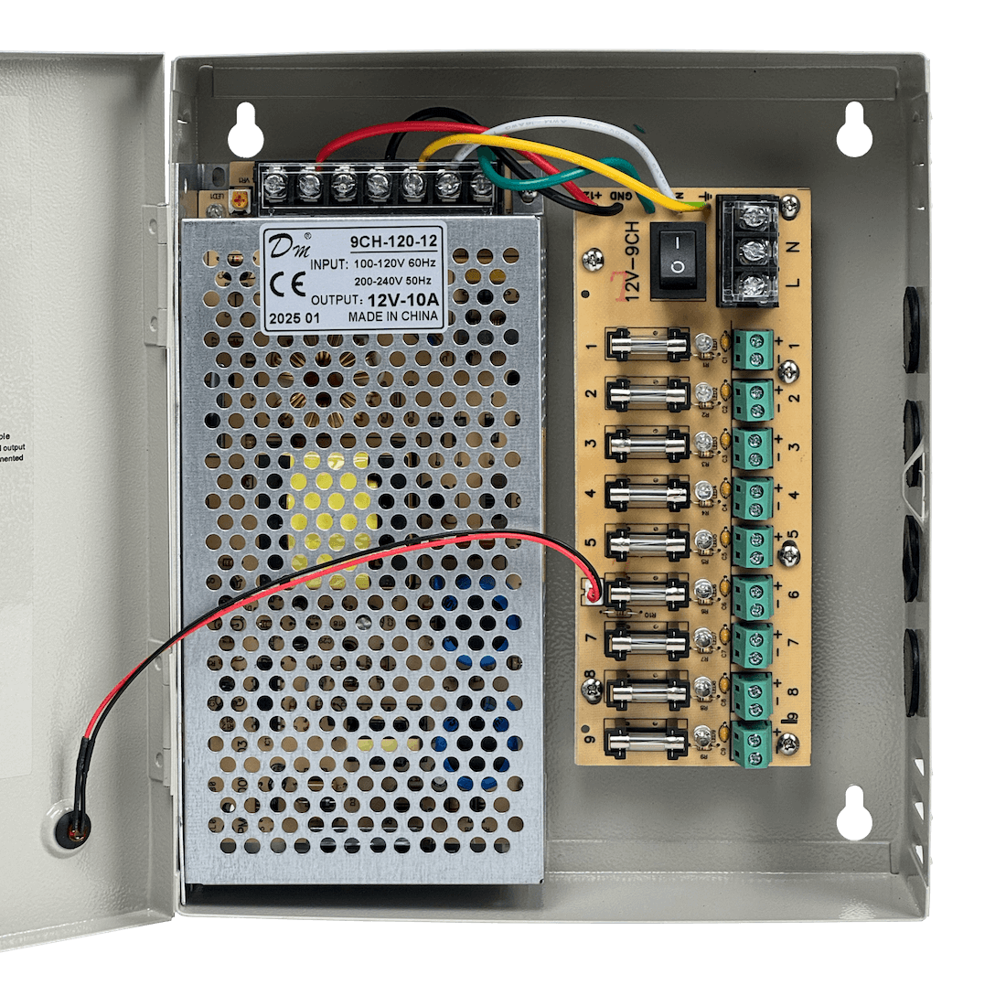 120W 12VDC 10A 9-Salida Gabinete-llave Piloto 100-240VAC Fuente Poder - Imagen 6