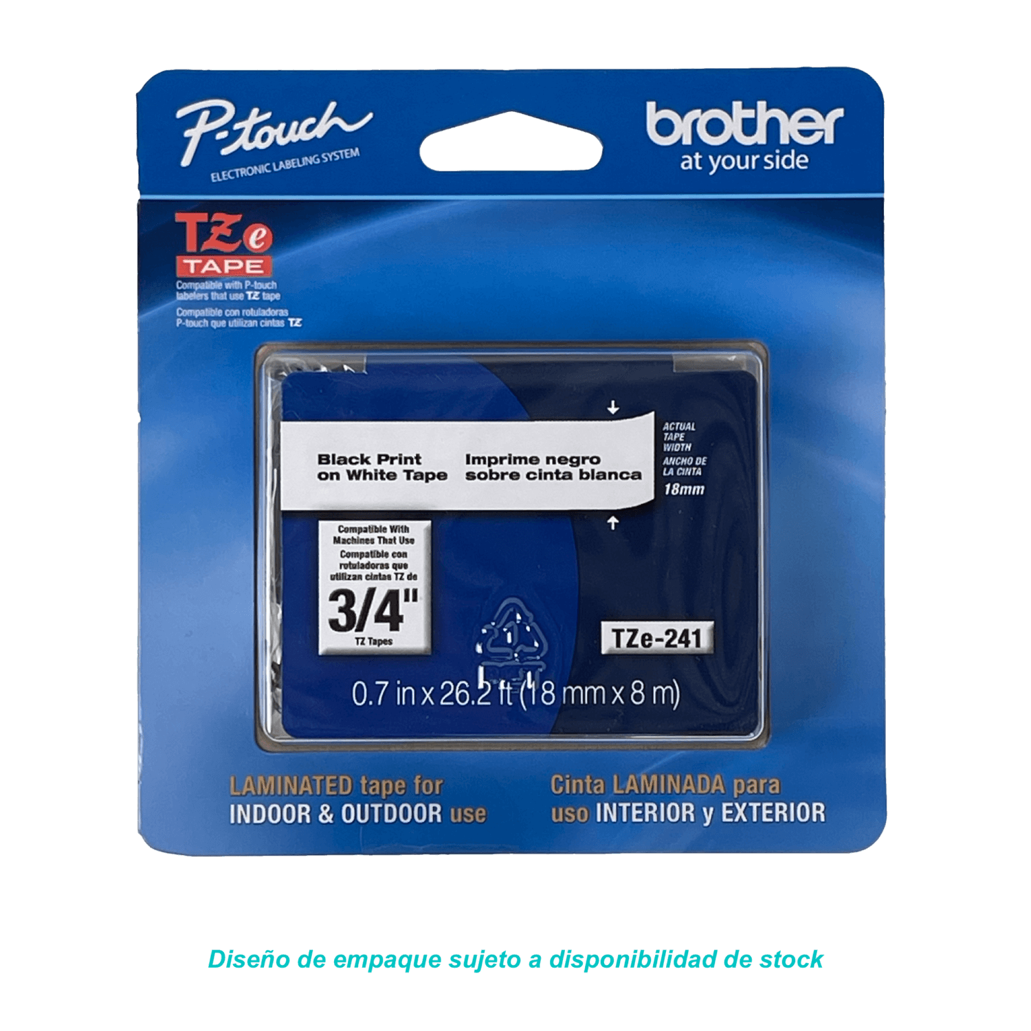 BROTHER 18mm Negro en Fondo Blanco Cinta 8mt p/PT-E300VP - Imagen 2