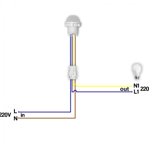 Sensor Movimiento Rele 85-265VAC 1A 110º 4-6mts 45s diametro-19mm