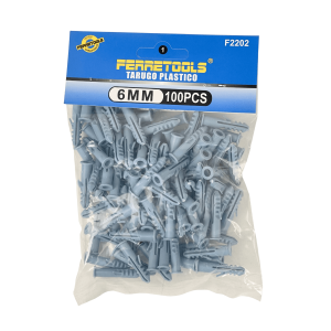 Tarugo 6mm 100-Unids. Plastico-PE Gris 6x30mm Tornillo-4x32