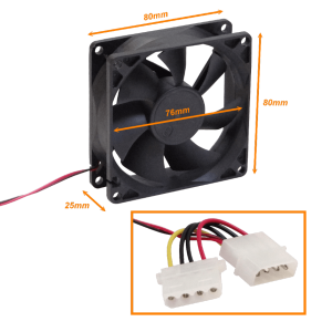 TURBINA 8x8cm 25mm-Altura 12VDC 0,18A Conectores AMP/Molex ATX 8025