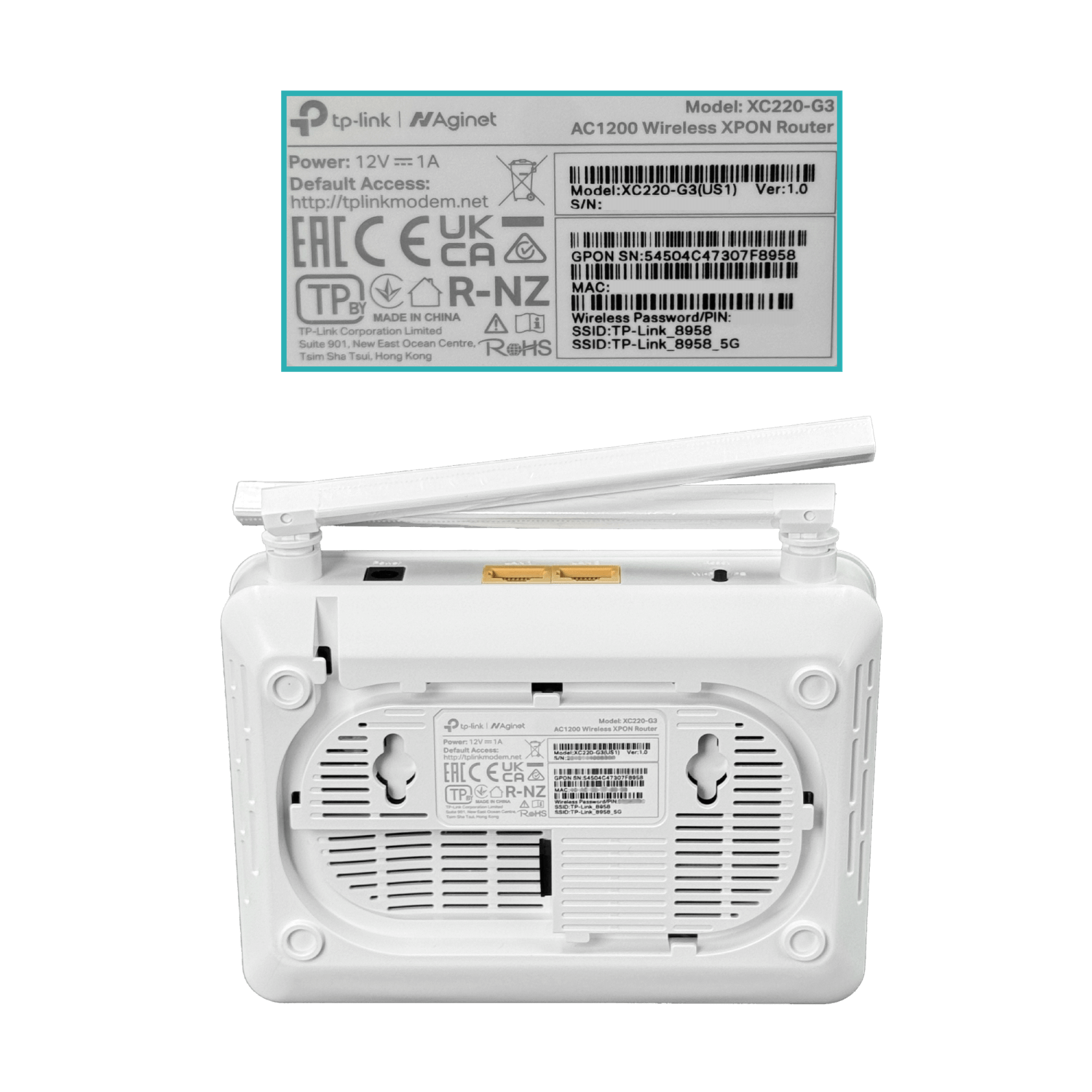 TP-LINK ONU XPON 2-LAN 1-SC/APC 867/300mbps 5/2,4GHz AC1200 inc-12Vdc