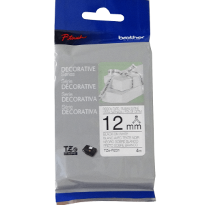 BROTHER Satin 12mm Negro en Fondo Blanco Cinta 4mt p/PT-H110/H200/E300