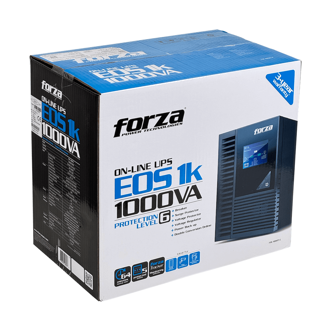 FORZA Torre 130WH 2x9AH 1KVA 900W Online LCD DB9-H USB 5-IH SNMP UPS - Imagen 3