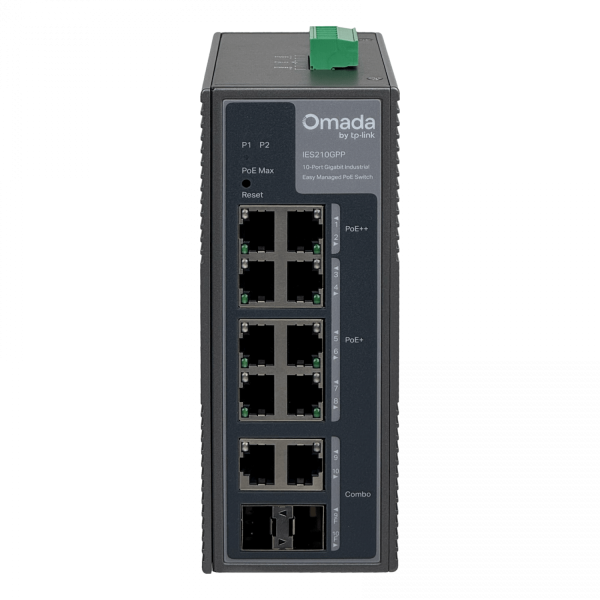 TP-LINK industrial 8-1000-PoE++ 2-SFP-Combo 240W-tot Switch Req/12-57V