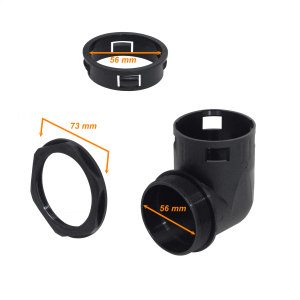 55mm Codo Salida Caja Prensa Estopa p/Conduit Flexible Plastico Negro