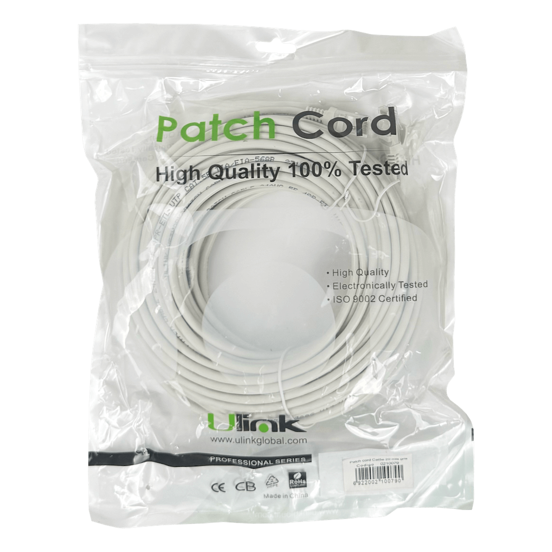 20mt Gris PatchCord 1-unid CAT5E UTP 26AWG-CCA RJ45 Inyectado - Imagen 4