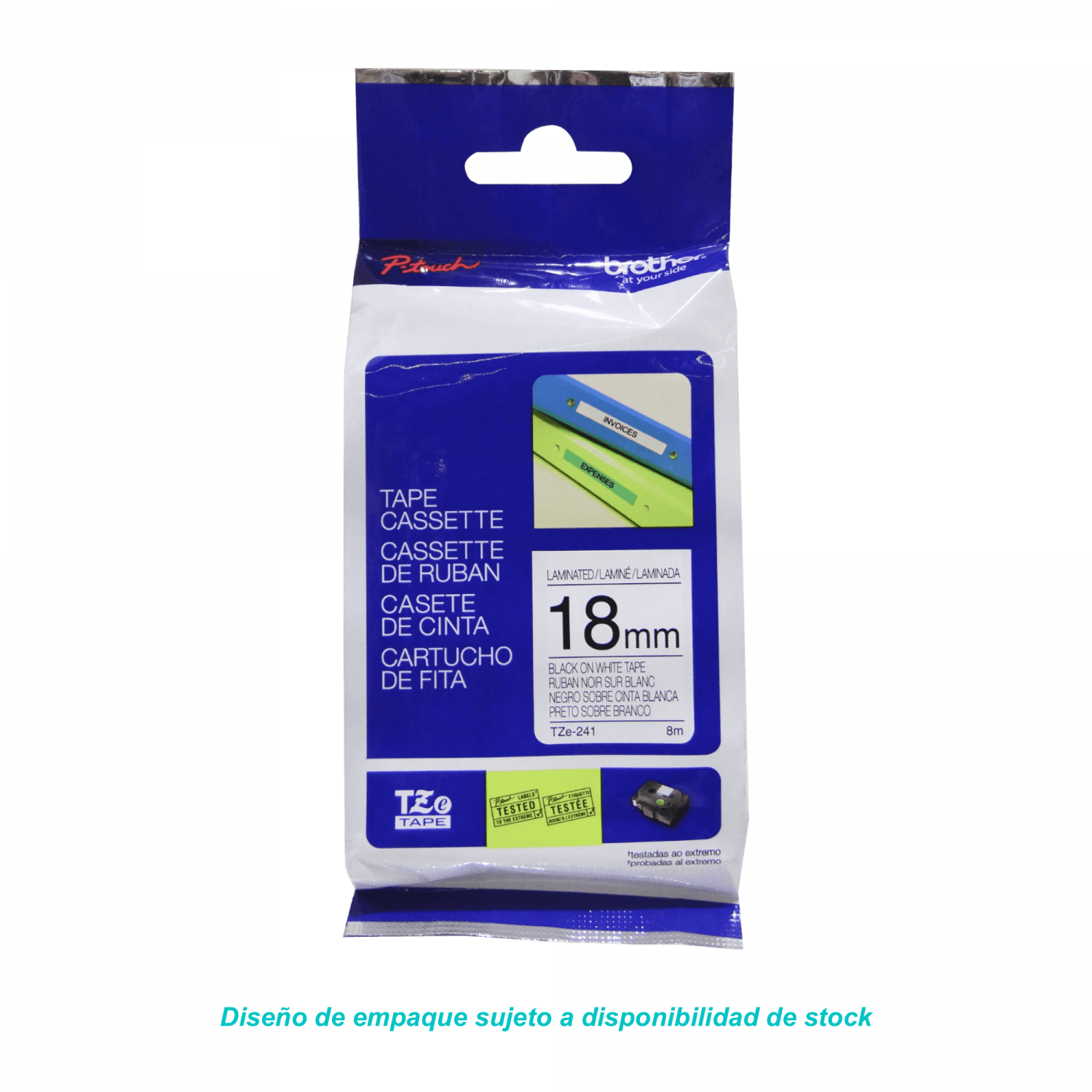 BROTHER 18mm Negro en Fondo Blanco Cinta 8mt p/PT-E300VP