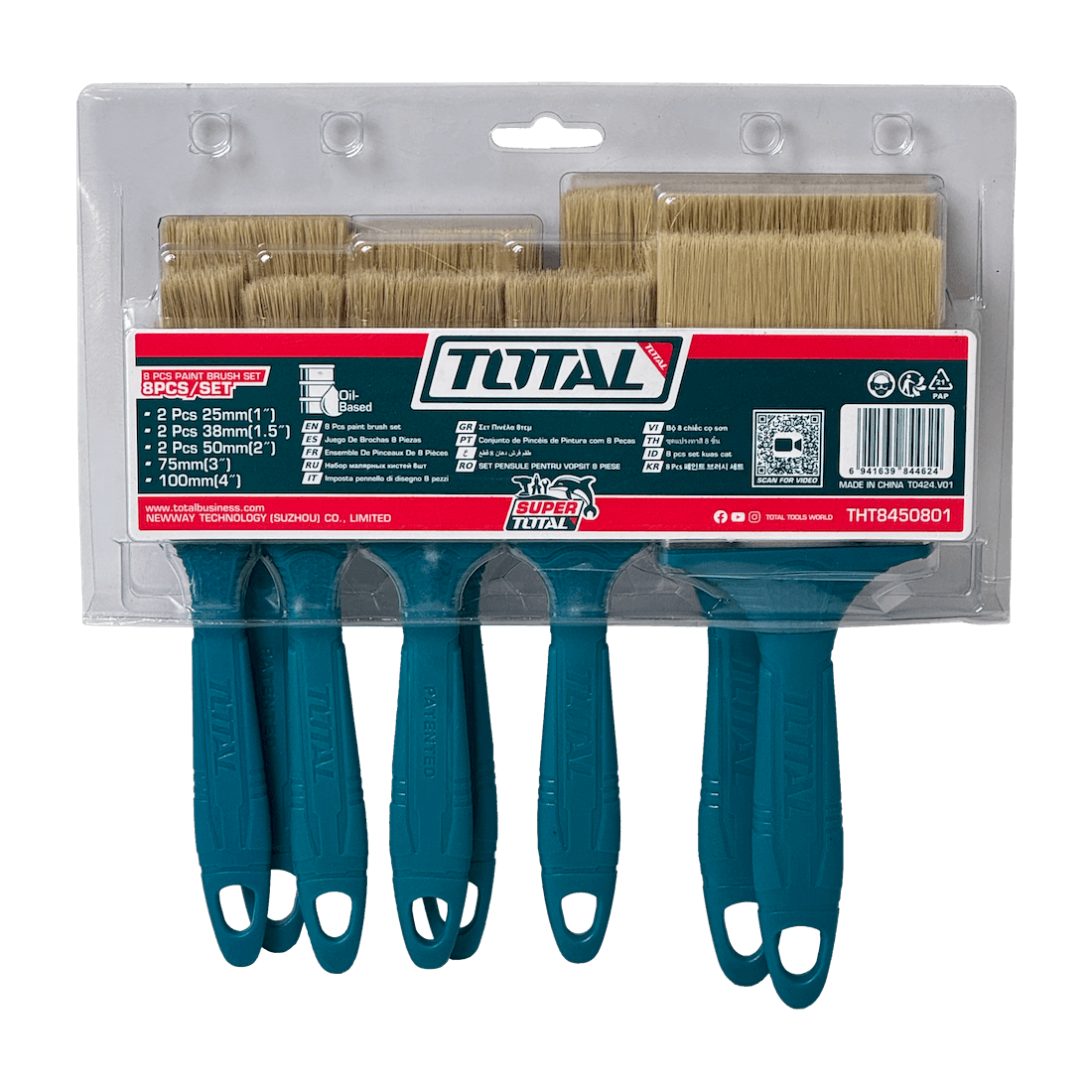 TOTAL 8-brochas Para Pintura 2-25mm 2-38mm 2-50mm 1-75mm 1-100mm
